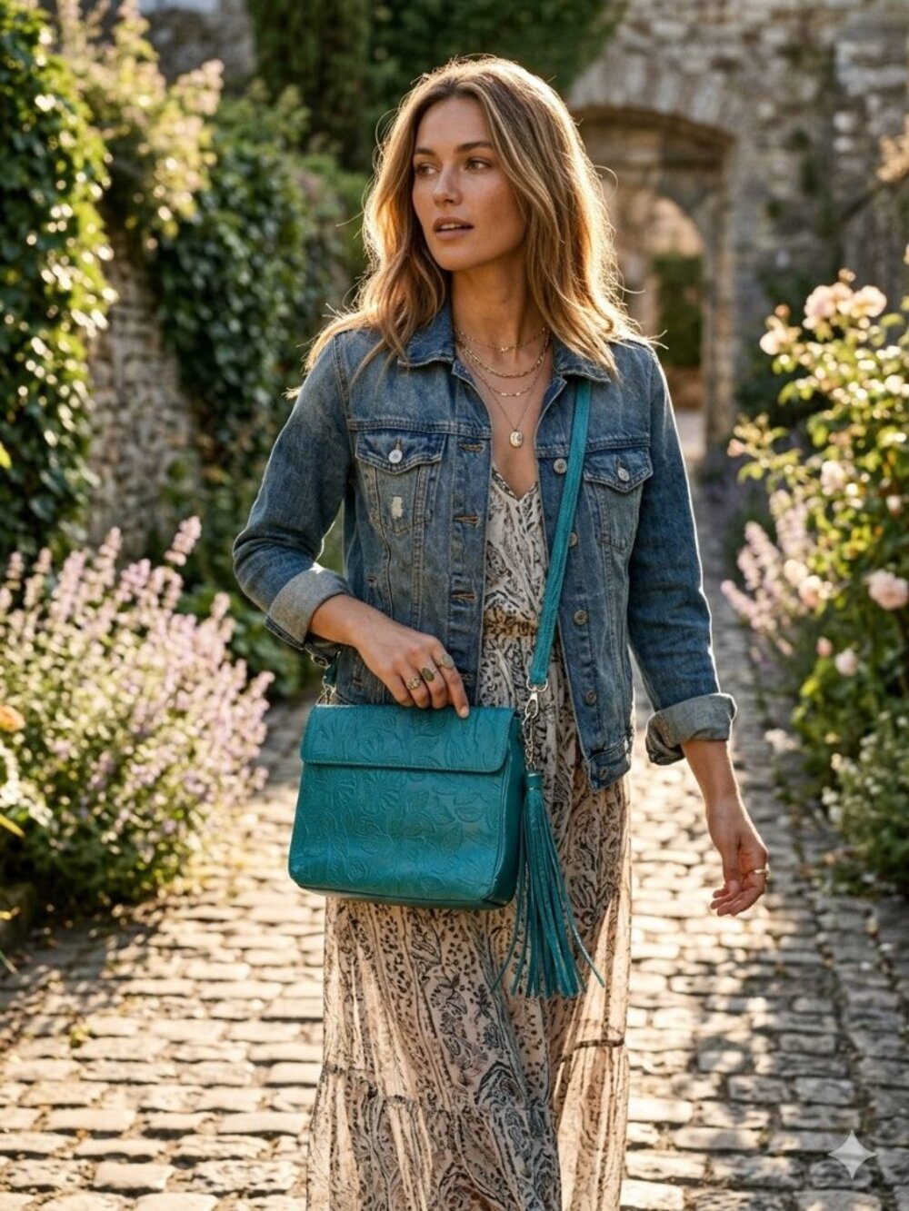 Gun Tote'n Mamas Turquoise Blue Tooled Cowhide Leather Concealed Carry Handbag